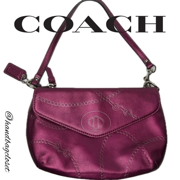 Coach Handbags - Coach Large Jewel leather Magenta Metallic Wristlet 44596 Clutch Bag